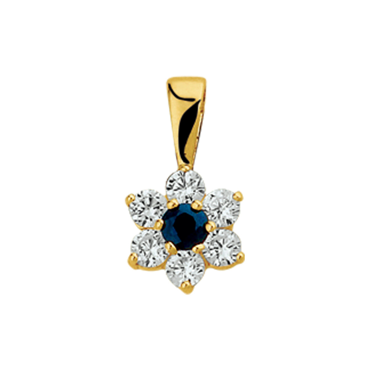 Anhänger Saphir und Zirkonia Halo 9 mm 14K Gelbgold