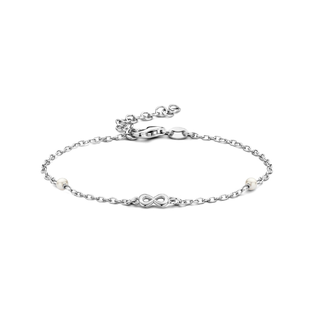 Armband synth. Perle und Unendlichkeit 16 + 3 cm Silber rhodiniert