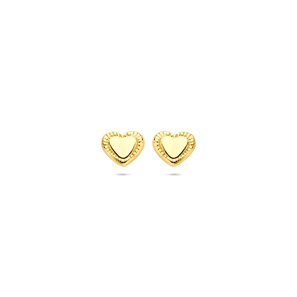 oorknoppen hartje poli/gediamanteerd 5 mm 14K geelgoud