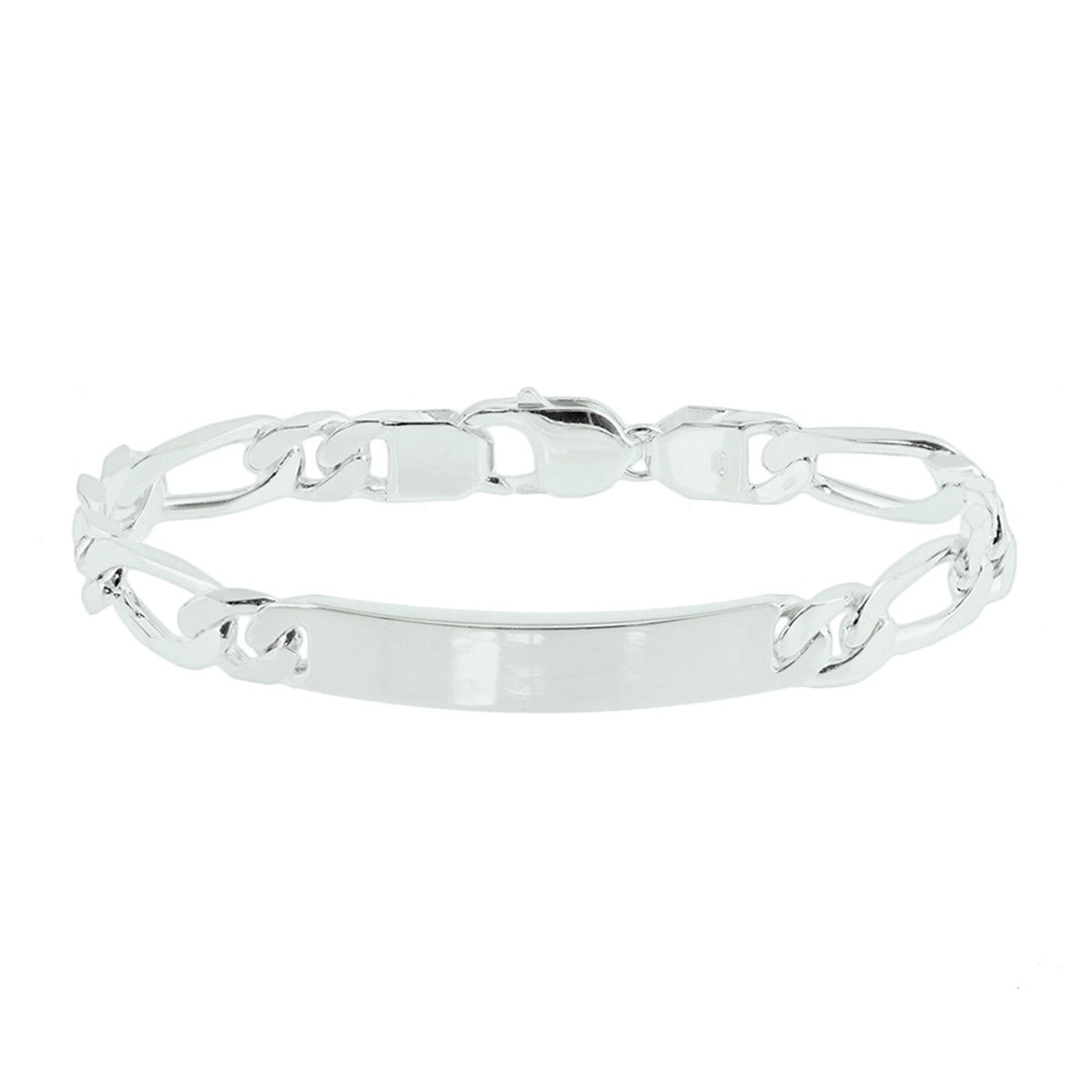 Gravurarmband Figaroplatte 8 mm 21 cm silberweiß