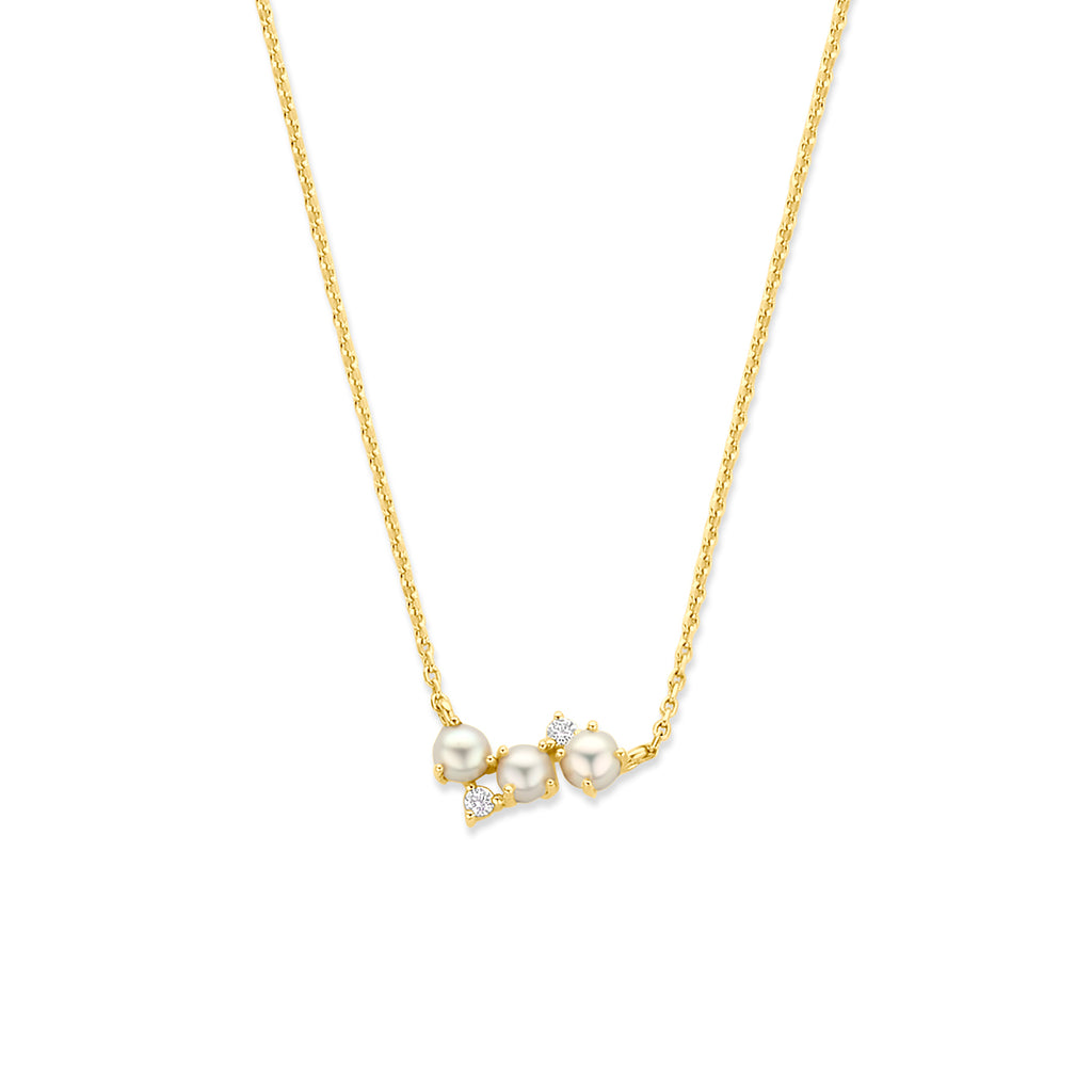 Halskette Perle Zirkonia 42 + 3 cm Silber vergoldet (gelb)