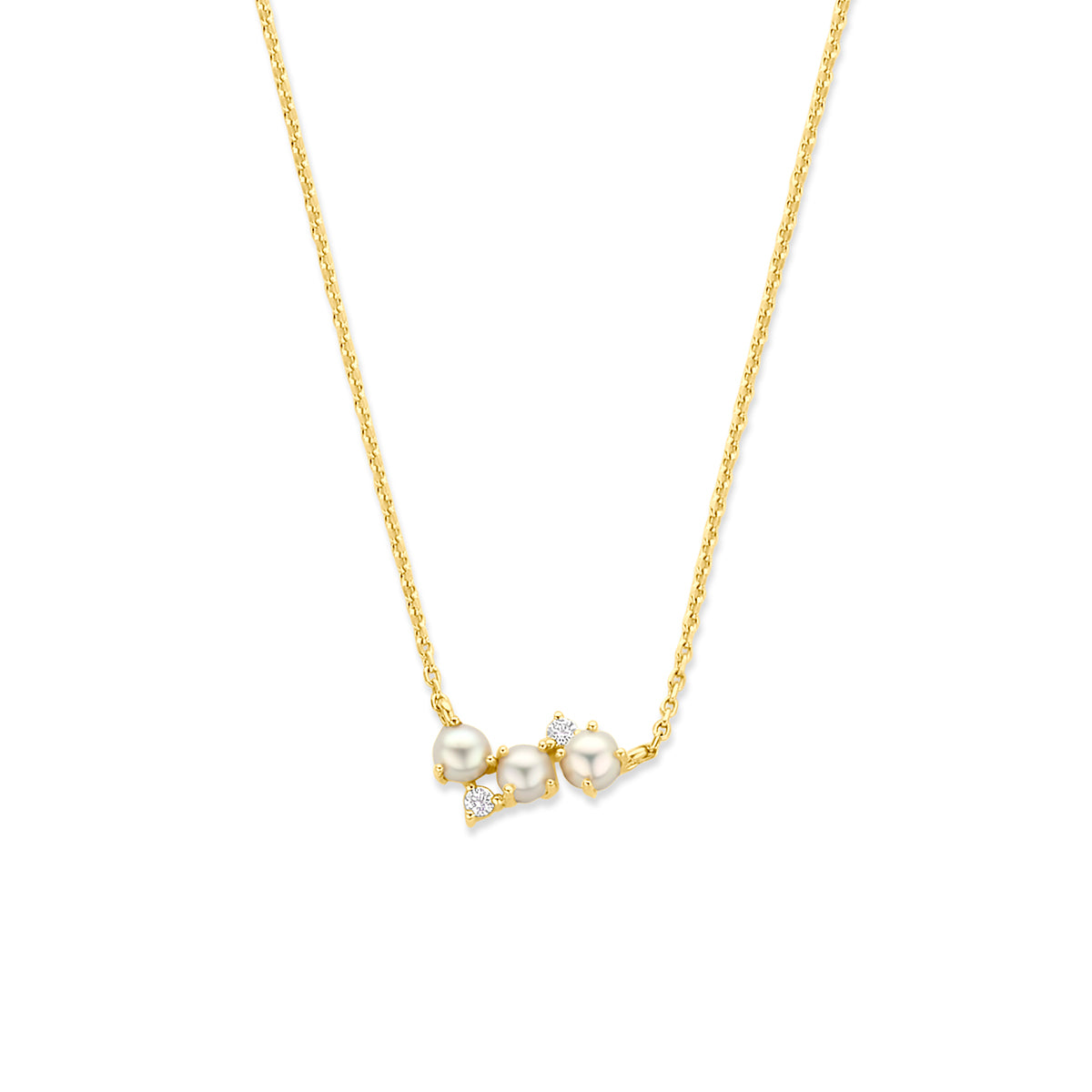 Halskette Perle Zirkonia 42 + 3 cm Silber vergoldet (gelb)