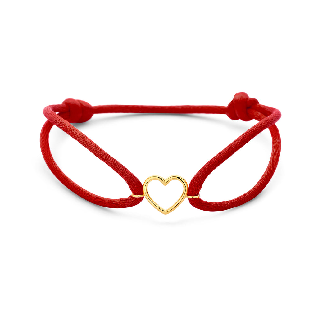Armband rot Satins Herz 13 - 26 cm 14K Gold mit Gummi/Nylon/Leder