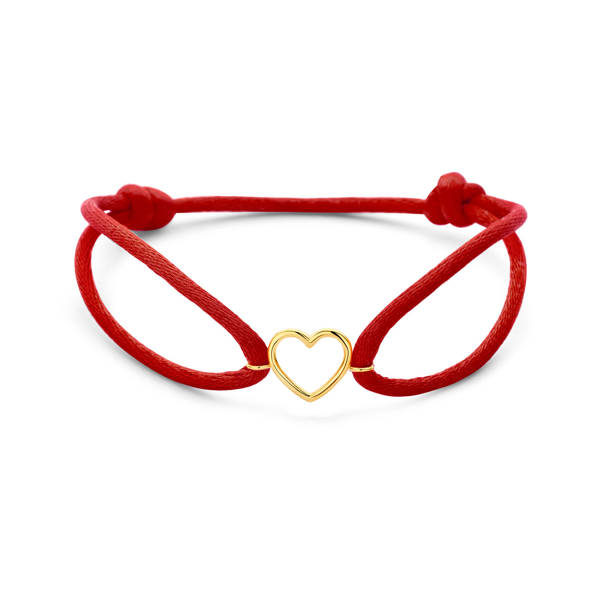 Armband rot Satins Herz 13 - 26 cm 14K Gold mit Gummi/Nylon/Leder