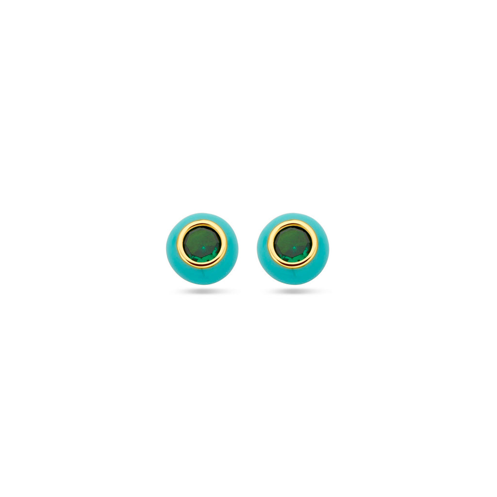 oorknoppen turquoise emaille en groen zirkonia 1 micron zilver verguld (geel)