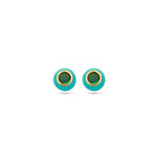 oorknoppen turquoise emaille en groen zirkonia 1 micron zilver verguld (geel)