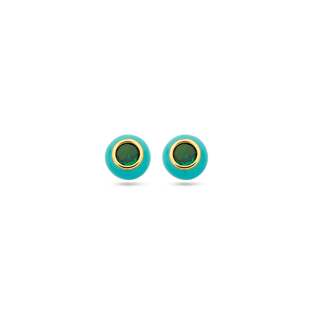 oorknoppen turquoise emaille en groen zirkonia 1 micron zilver verguld (geel)