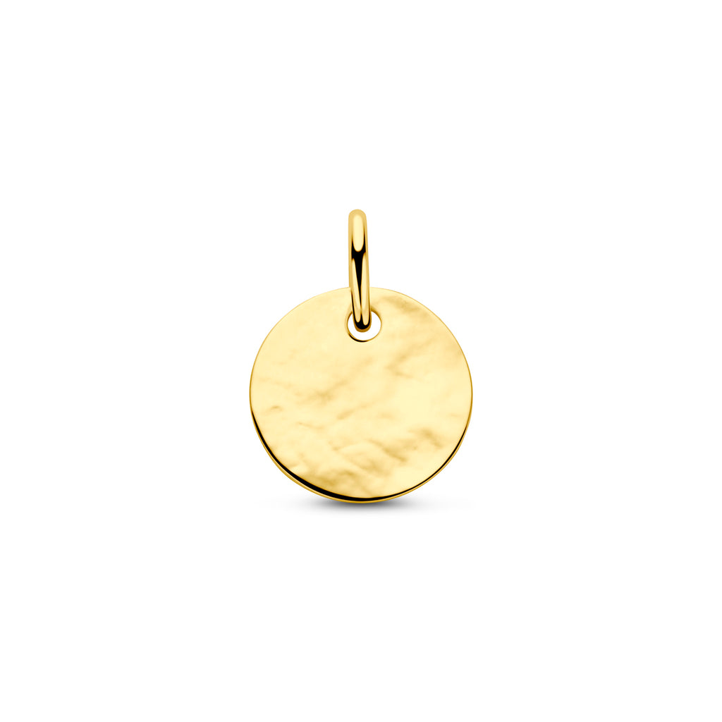 9k graveerhanger gehamerd 10 mm 9K geel - rond