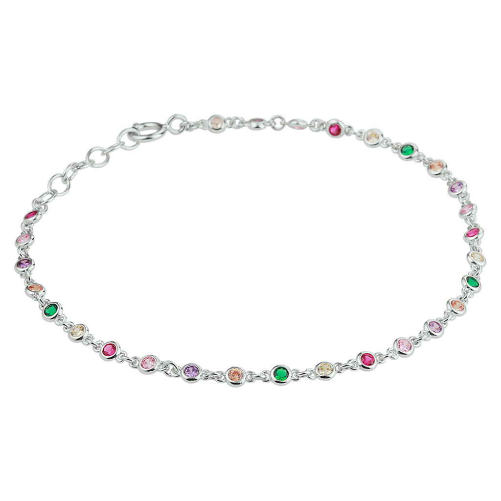 Armband Regenbogen Zirkonia 16,5 + 2 cm Silber rhodiniert