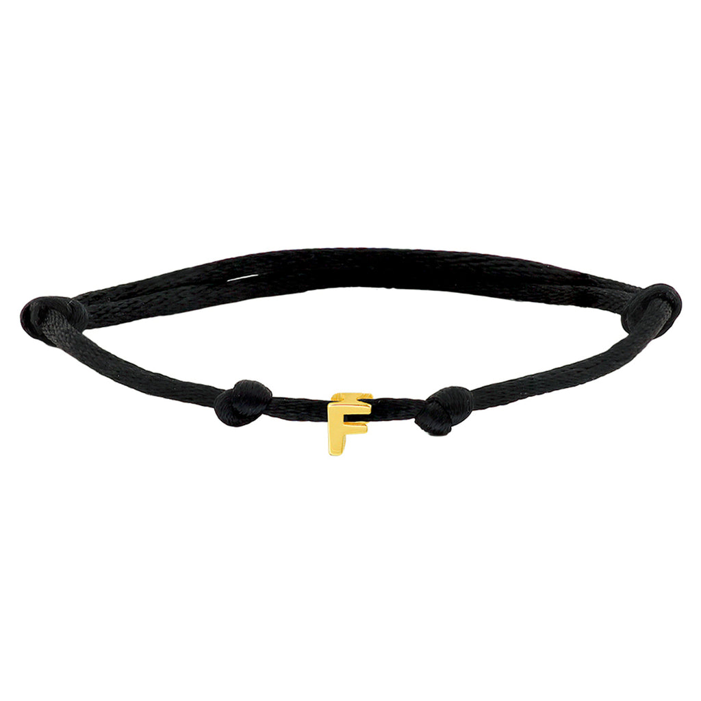Armband Satin schwarz Buchstabe 13 - 26 cm 14K Gold mit Gummi/Nylon/Leder