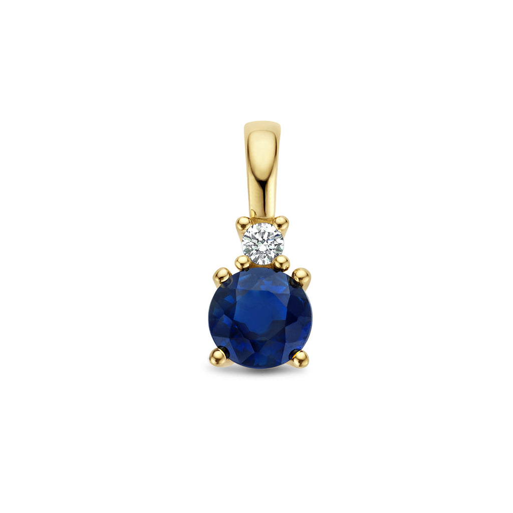 Anhänger Saphir und Diamant 0,02 ct h p1 14 K Gelbgold
