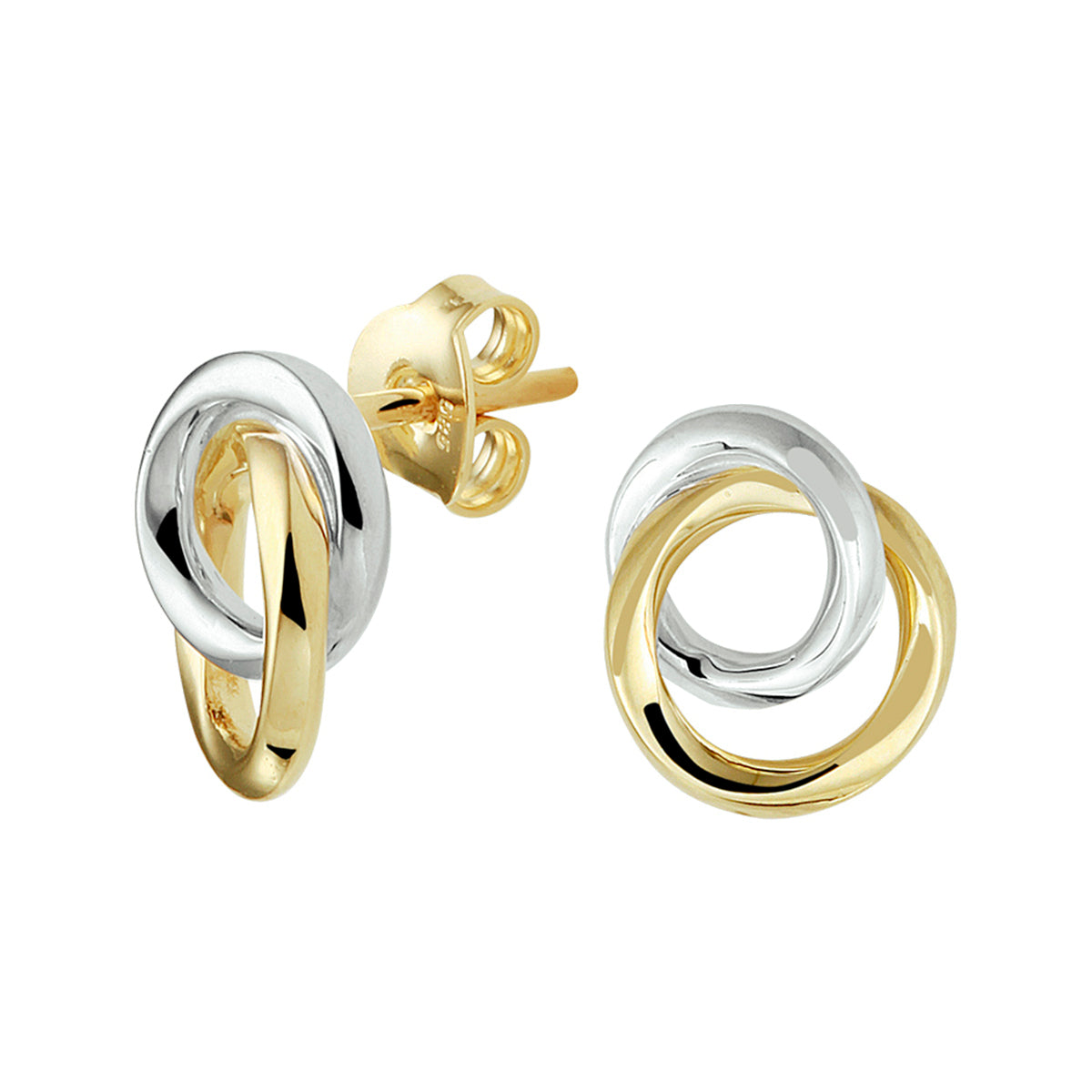 runde Ohrstecker 14K Bicolor-Gold gelb/weiß