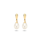 Ohrhänger Perle und Zirkonia 19 mm 14K Gelbgold