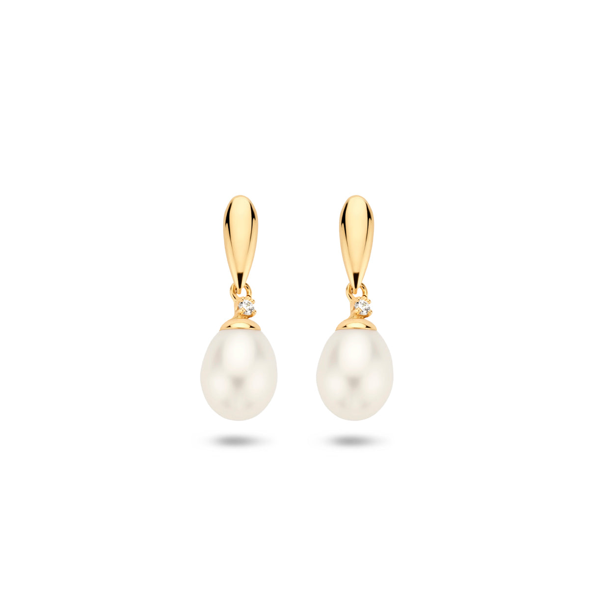 oorhangers parel en zirkonia 19 mm 14K geelgoud