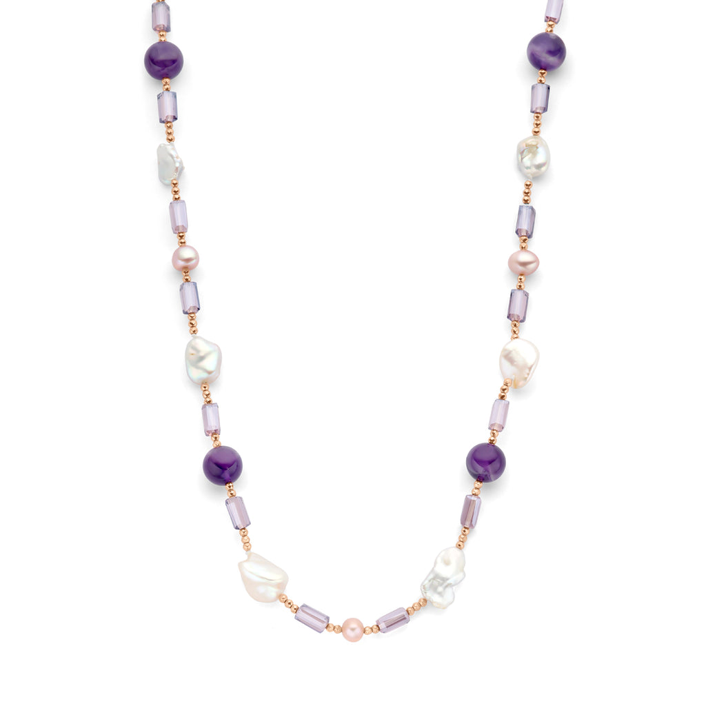 collier parel barok en natuurlijke kleurstenen 45 + 3 cm 3 micron zilver verguld (ros��)
