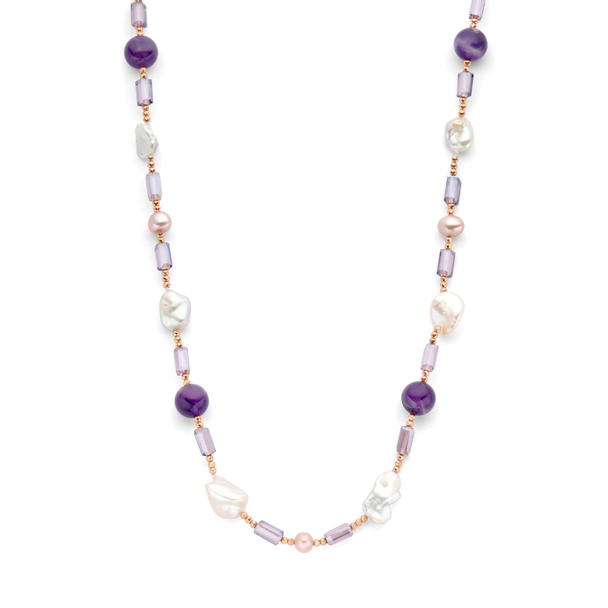 collier parel barok en natuurlijke kleurstenen 45 + 3 cm 3 micron zilver verguld (ros��)