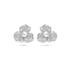 Ohrstecker Blüte Perle und Zirkonia 12 mm Silber rhodiniert