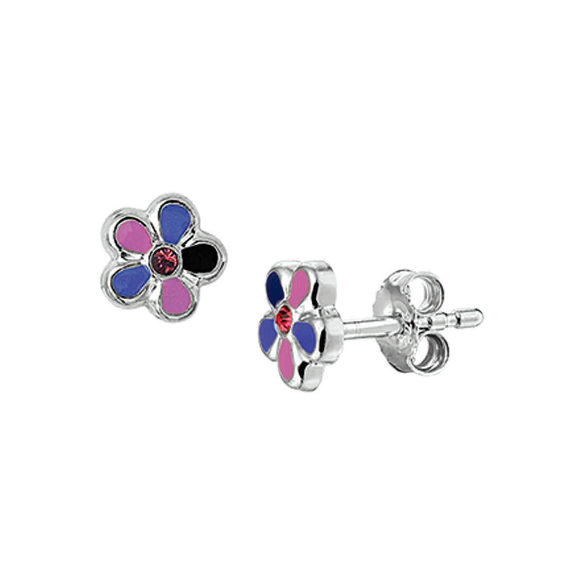 Ohrstecker Blume 6,5 mm Silber rhodiniert