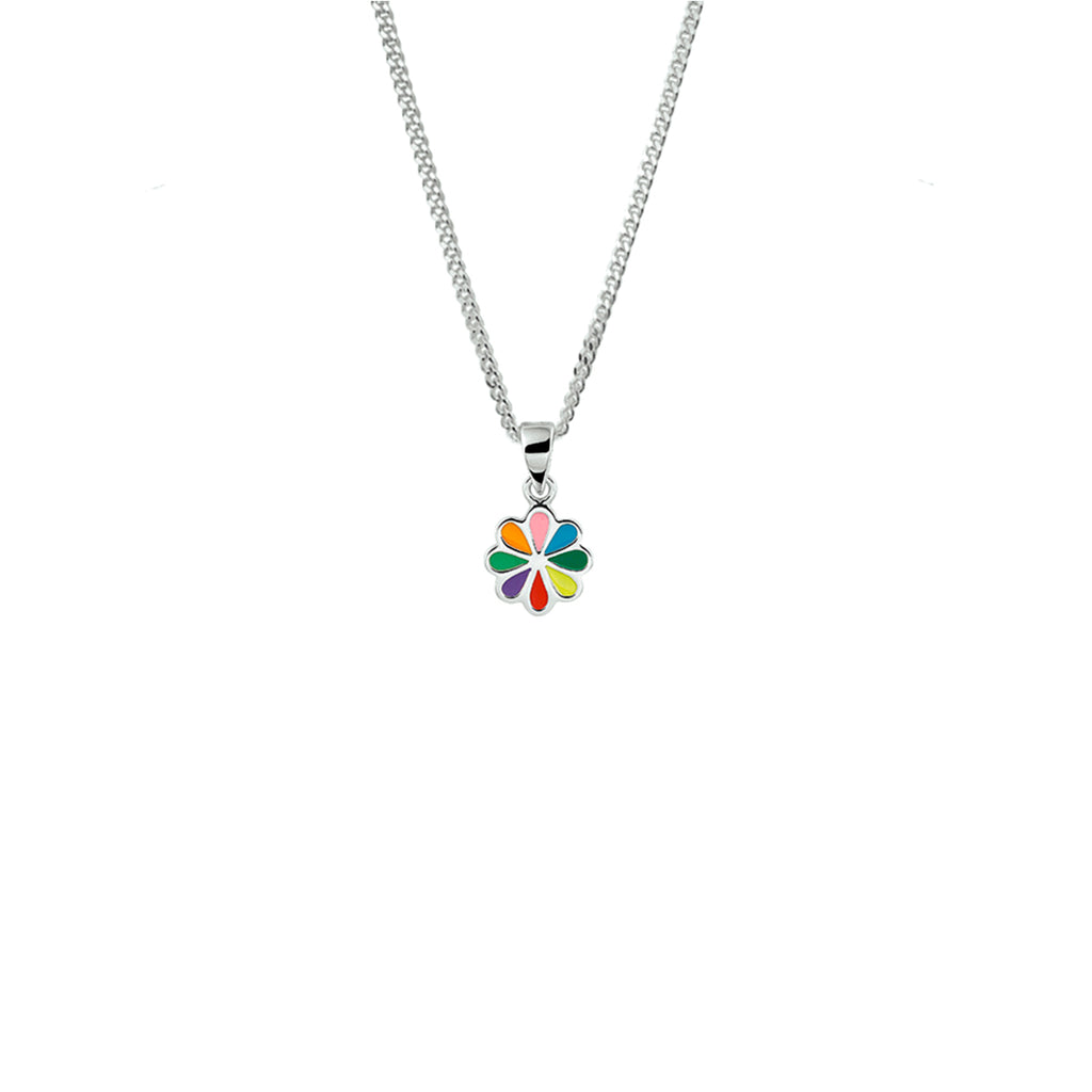collier bloem emaille 36 + 4 cm zilver gerhodineerd