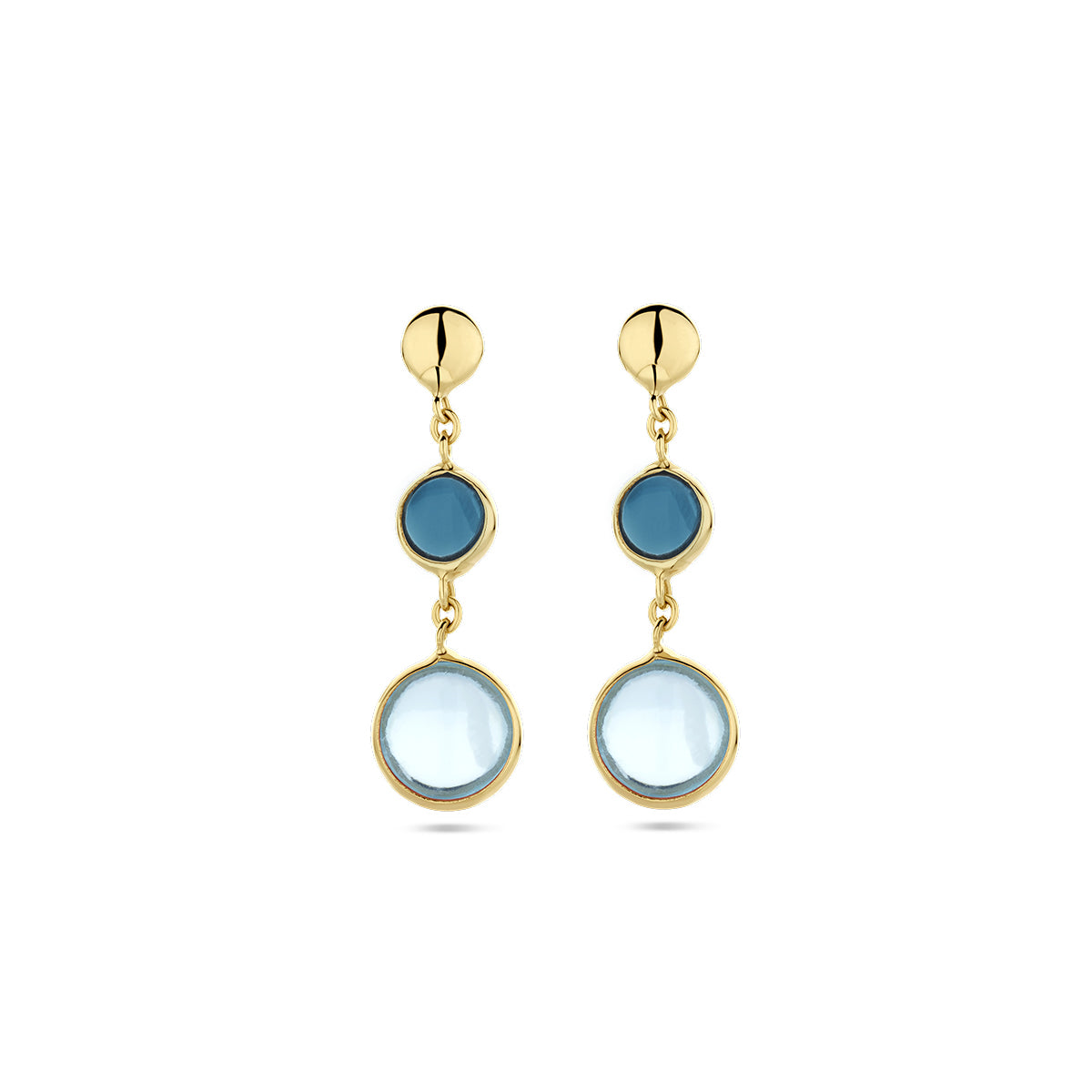 oorhangers blauw topaas en london blue topaas 14K geelgoud