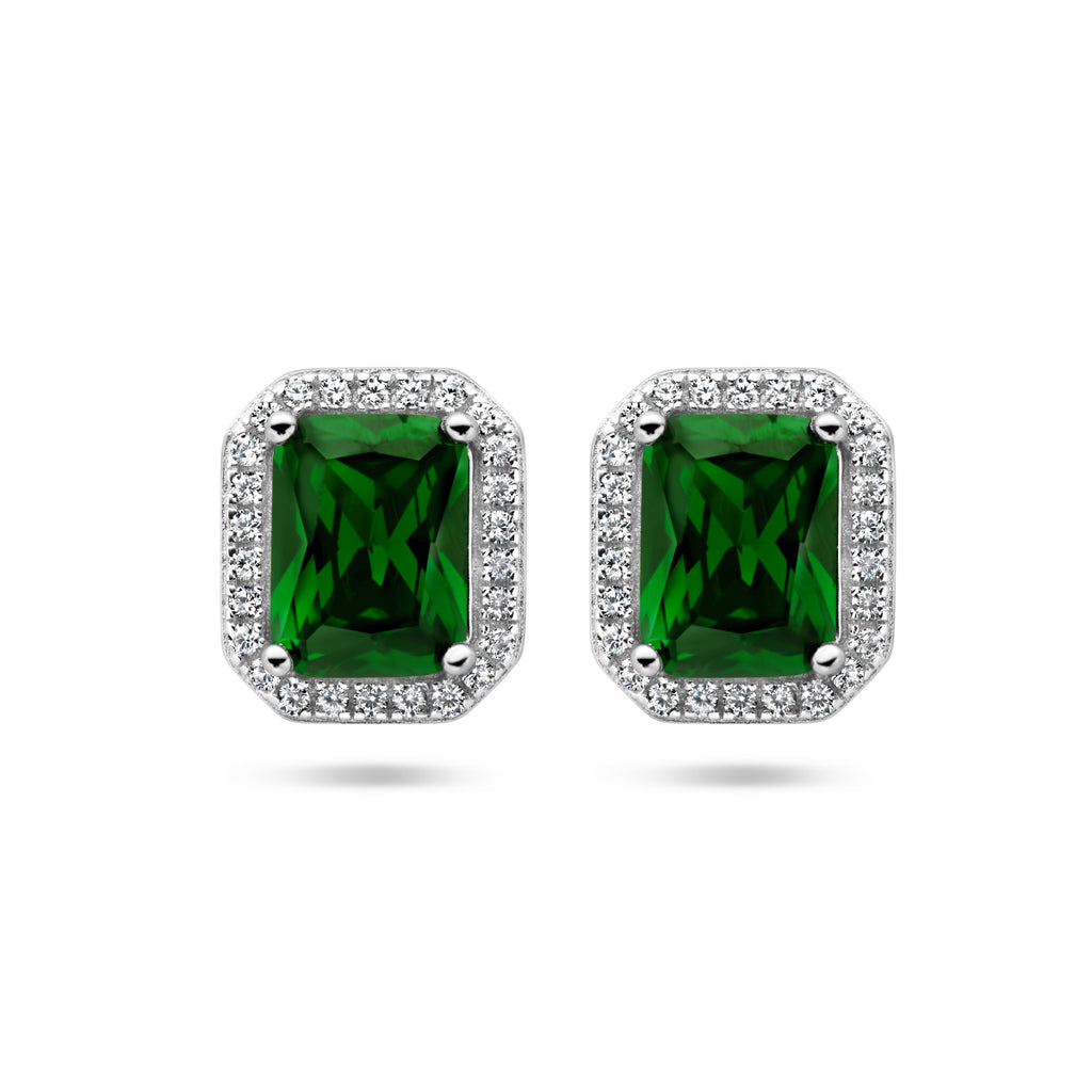 oorknoppen groen en wit zirkonia halo zilver gerhodineerd