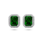 oorknoppen groen en wit zirkonia halo zilver gerhodineerd