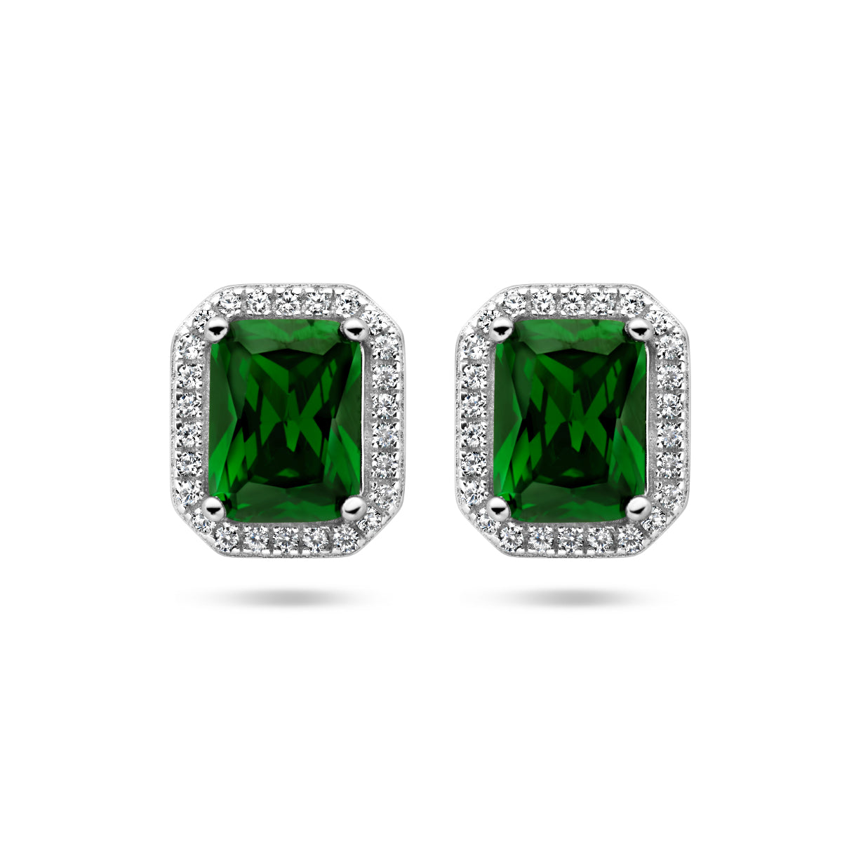 oorknoppen groen en wit zirkonia halo zilver gerhodineerd