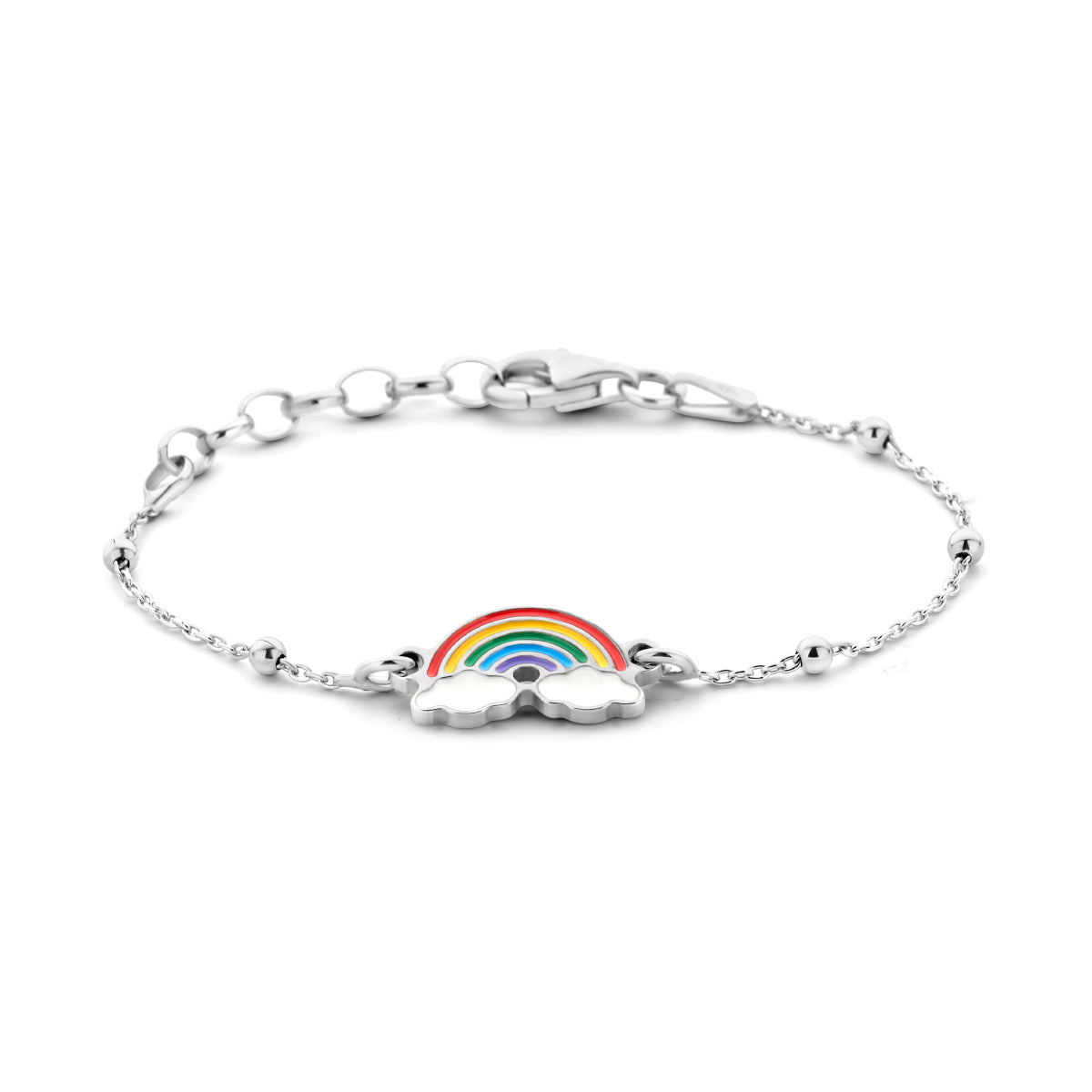 Armband Regenbogen Emaille 1,0 mm 11 + 2 cm Silber rhodiniert