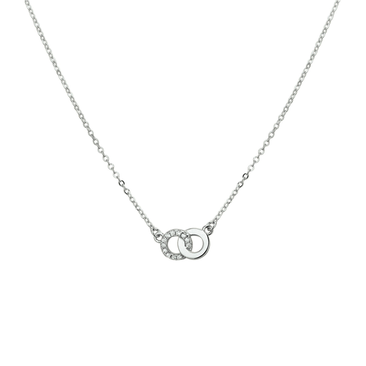 Halskette runder Zirkonia 42 + 3 cm Silber rhodiniert