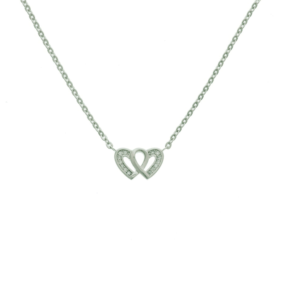 Halskette Herzen Zirkonia 1,7 mm 41 + 4 cm Silber rhodiniert