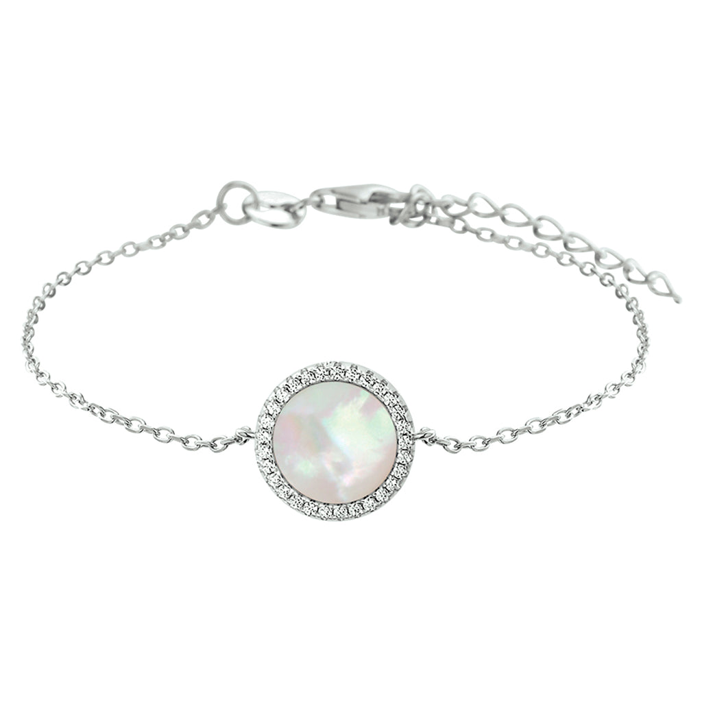 Armband Perlmutt und Zirkonia 16,5 + 3 cm Silber rhodiniert