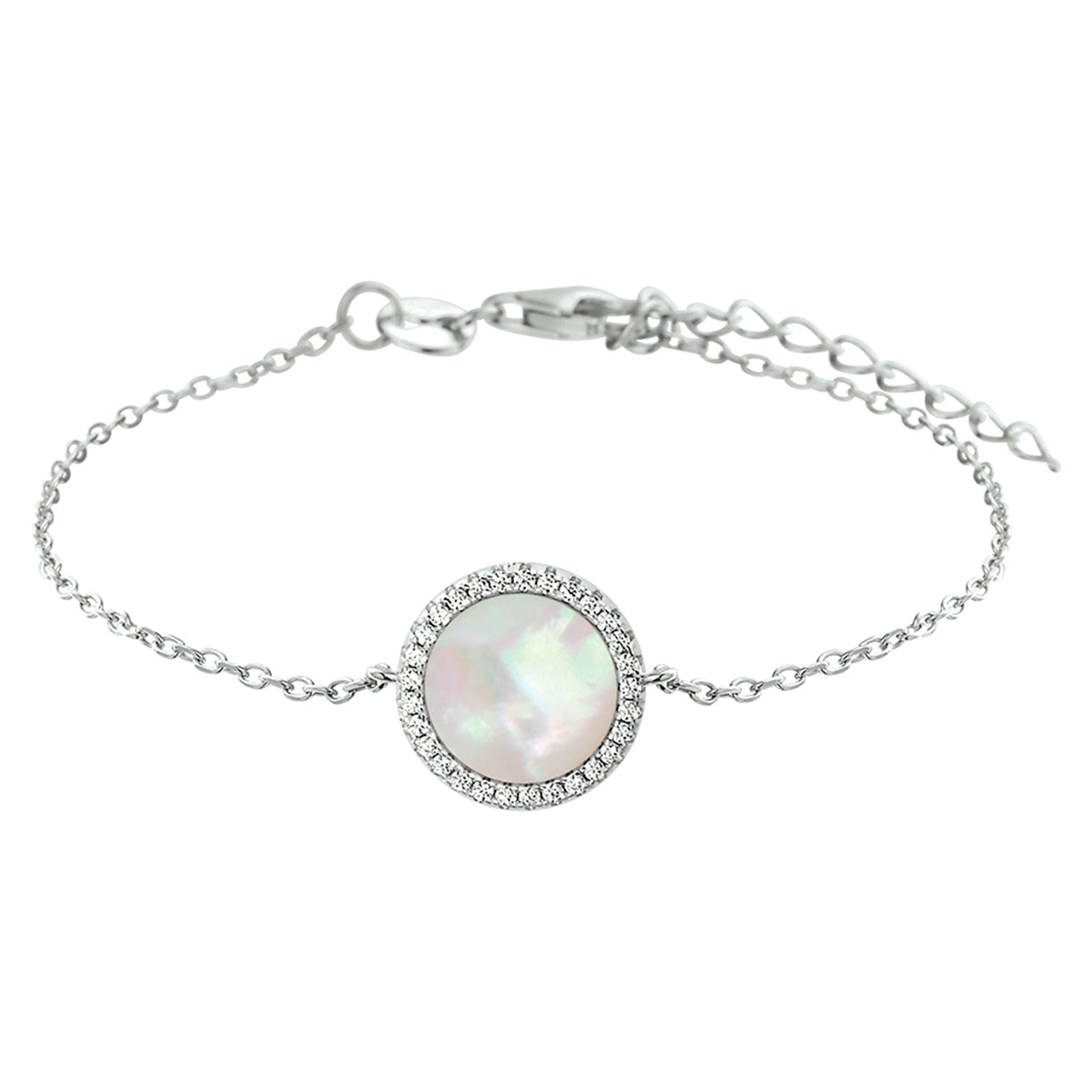 Armband Perlmutt und Zirkonia 16,5 + 3 cm Silber rhodiniert