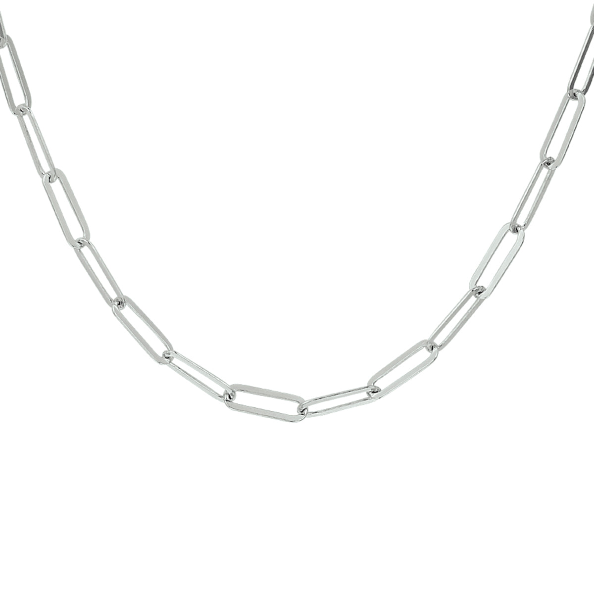 collier paperclip platte buis 3,8 mm 41 + 4 cm zilver gerhodineerd