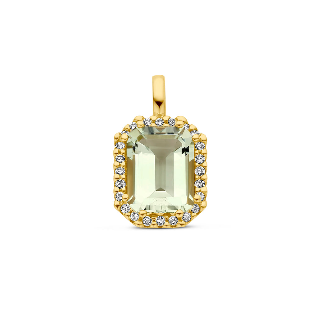 hanger groen amethist en diamant 0.10ct h si halo 14K geelgoud
