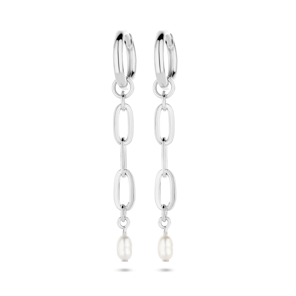 klapoorringen parel zilver gerhodineerd