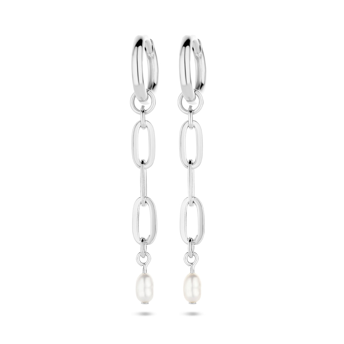 klapoorringen parel zilver gerhodineerd