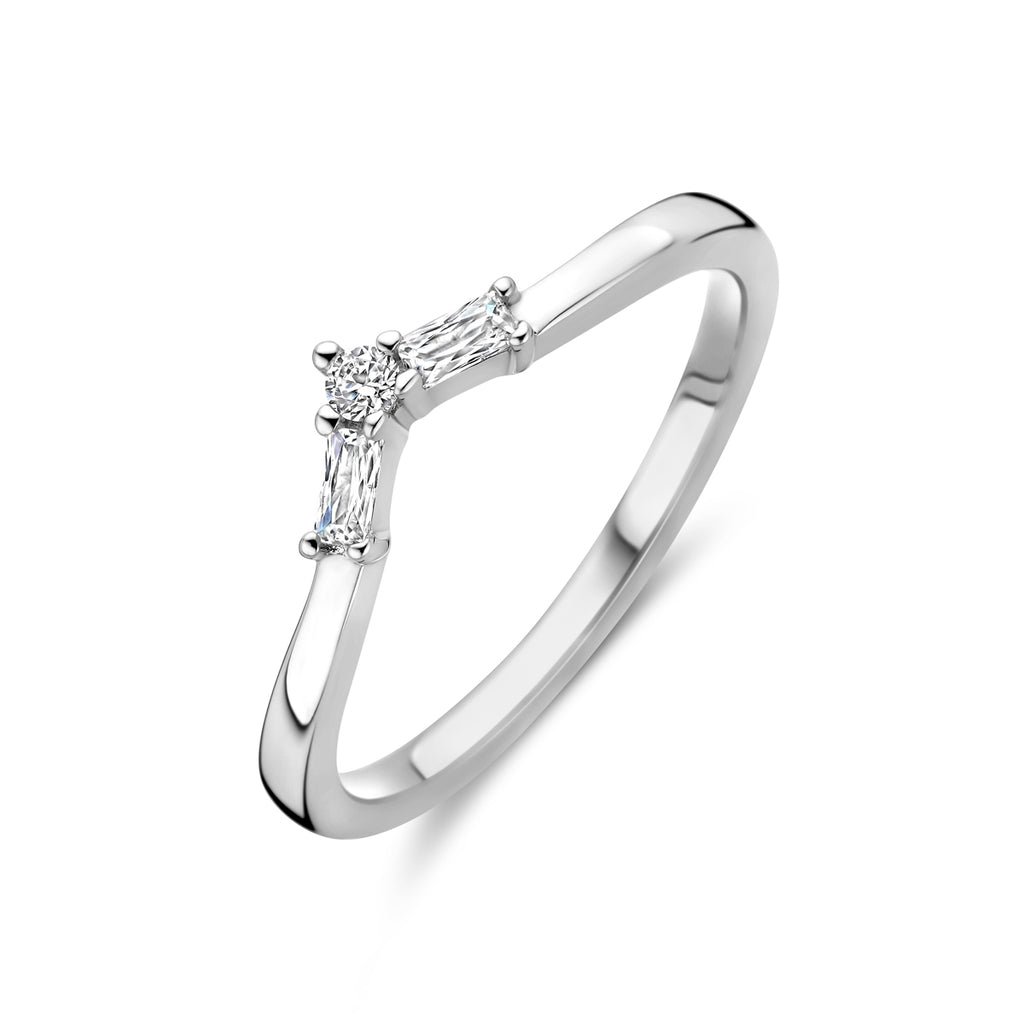 Ring mit Zirkonia, Silber rhodiniert