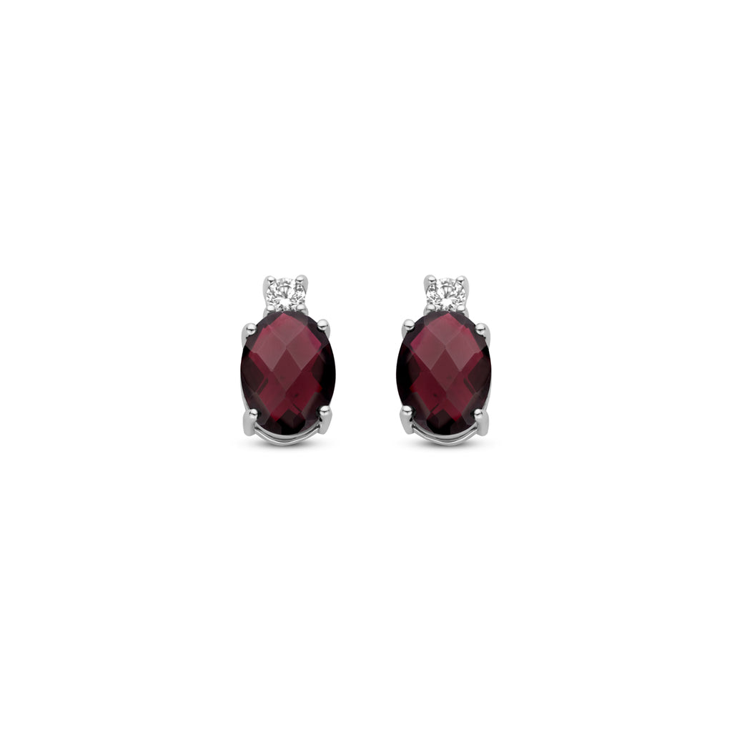 Ohrstecker Granat und Zirkonia 10,5 mm Silber rhodiniert