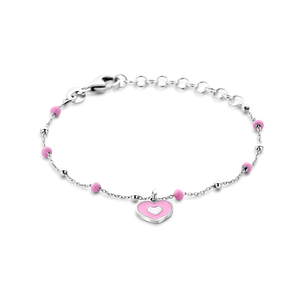 armband emaille hartje 13 + 3 cm zilver gerhodineerd