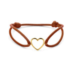 Armband braun Satin Herzchen 13 - 26 cm 14K Gold mit Gummi/Nylon/Leder