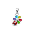 Anhänger Zirkonia Emaille Blume und Marienkäfer 16 mm Silber rhodiniert