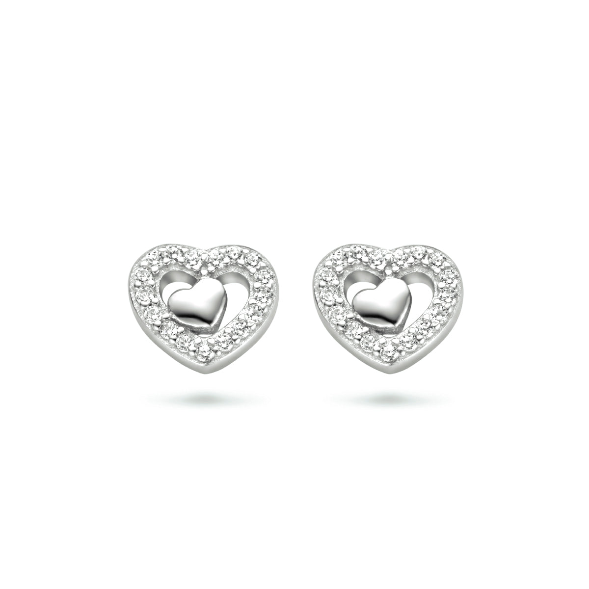 Ohrstecker Herzen Zirkonia Silber rhodiniert