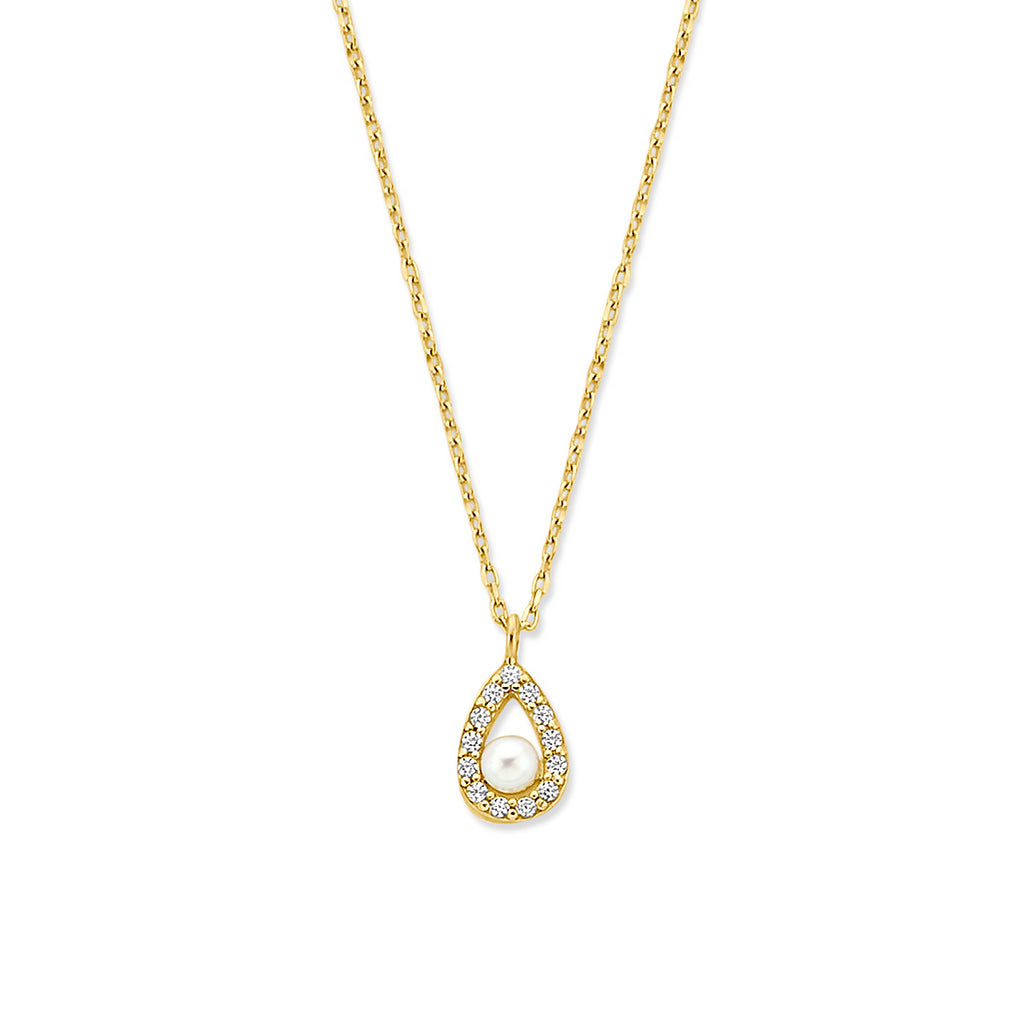 collier zirkonia en parel 41 - 43 - 45 cm 14K geelgoud