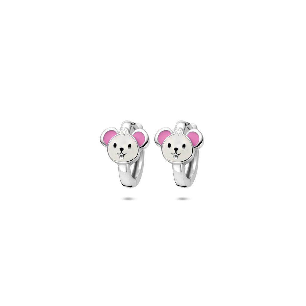Klappohrringe Emaille Maus 10 mm rhodiniertes Silber