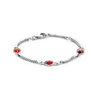 Armband Marienkäfer Emaille 11 - 13 cm rhodiniertes Silber