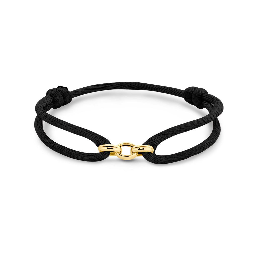 Armband Satin Schwarz 13 - 26 cm 14K Gold mit Gummi/Nylon/Leder