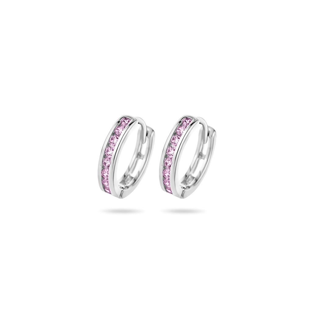 Klappohrringe rosa Zirkonia 12,5 mm rhodiniertes Silber