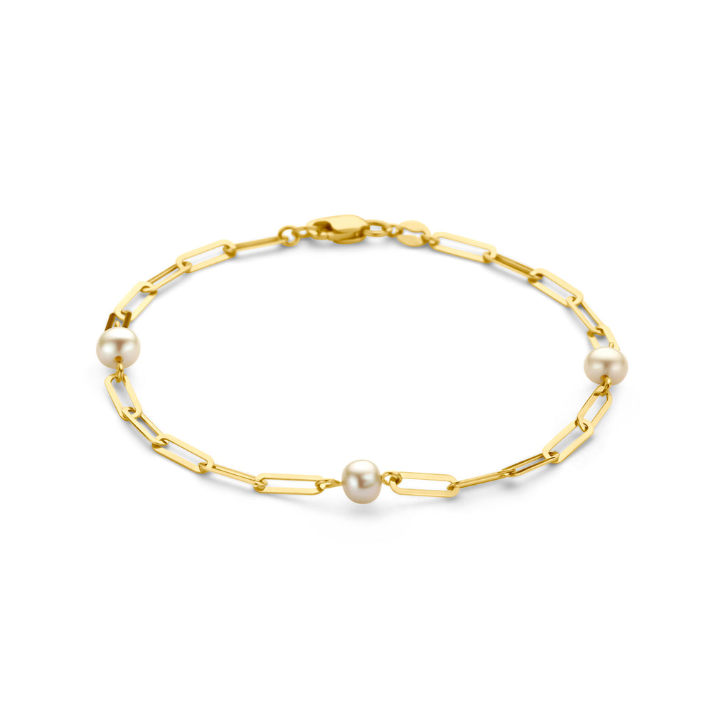 Armband Büroklammer 2,7 mm und Perlen 18,5 cm 14K Gelbgold