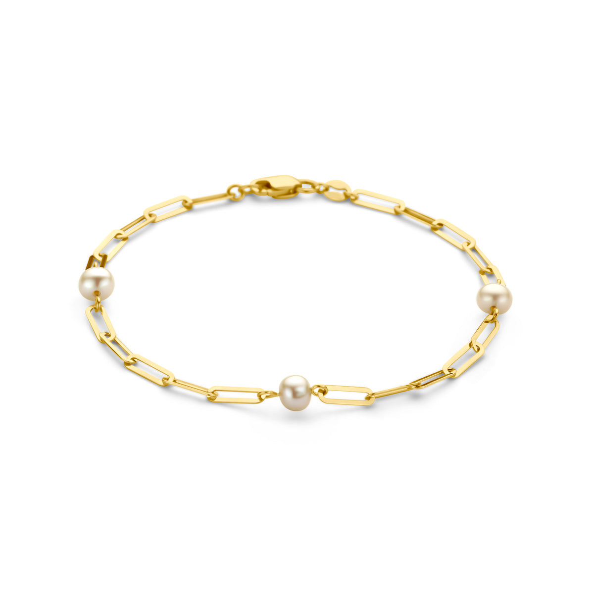 Armband Büroklammer 2,7 mm und Perlen 18,5 cm 14K Gelbgold