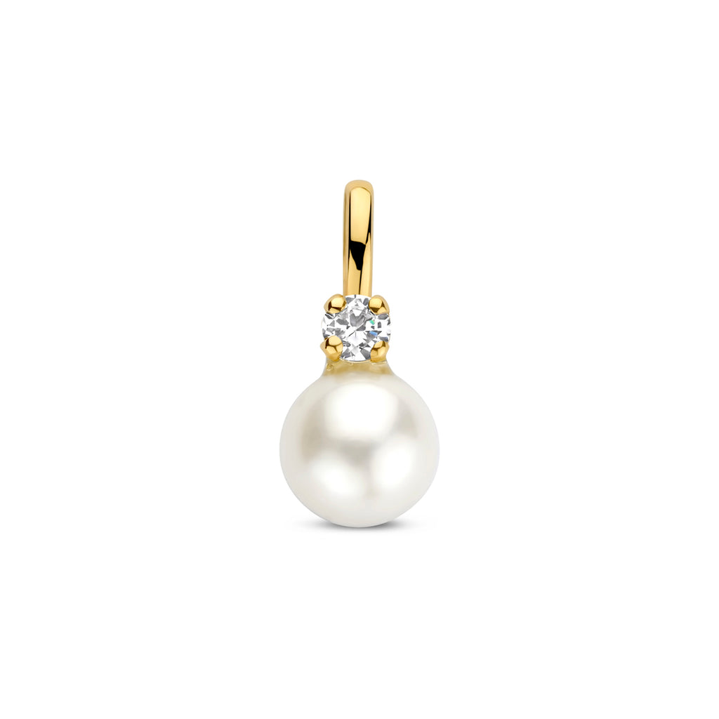 Anhänger Perle und Zirkonia 13 mm 14K Gelbgold